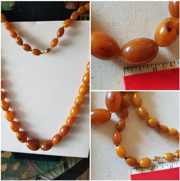 Vtg ATQ EGG YOLK AMBER 30" GRADUATED BEAD necklace 14K GOLD CLASP 76 grams - Picture 8 of 9
